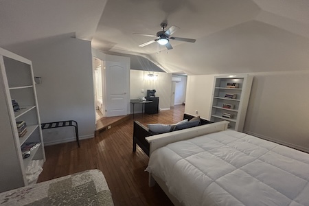 Tree top loft looking at the room from the bed