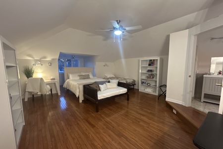 Tree top loft looking at the bed