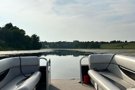 The front of the pontoon boat